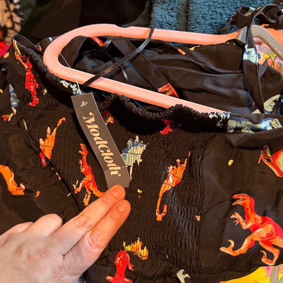 ModCloth Black Slip Dress with Colorful Dino Motif - Picture 5 of 5